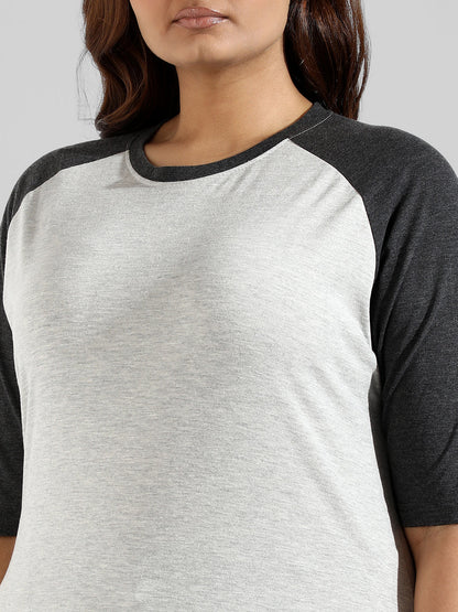 Colorblocked Stylish Quarter Sleeve Round Neck Top