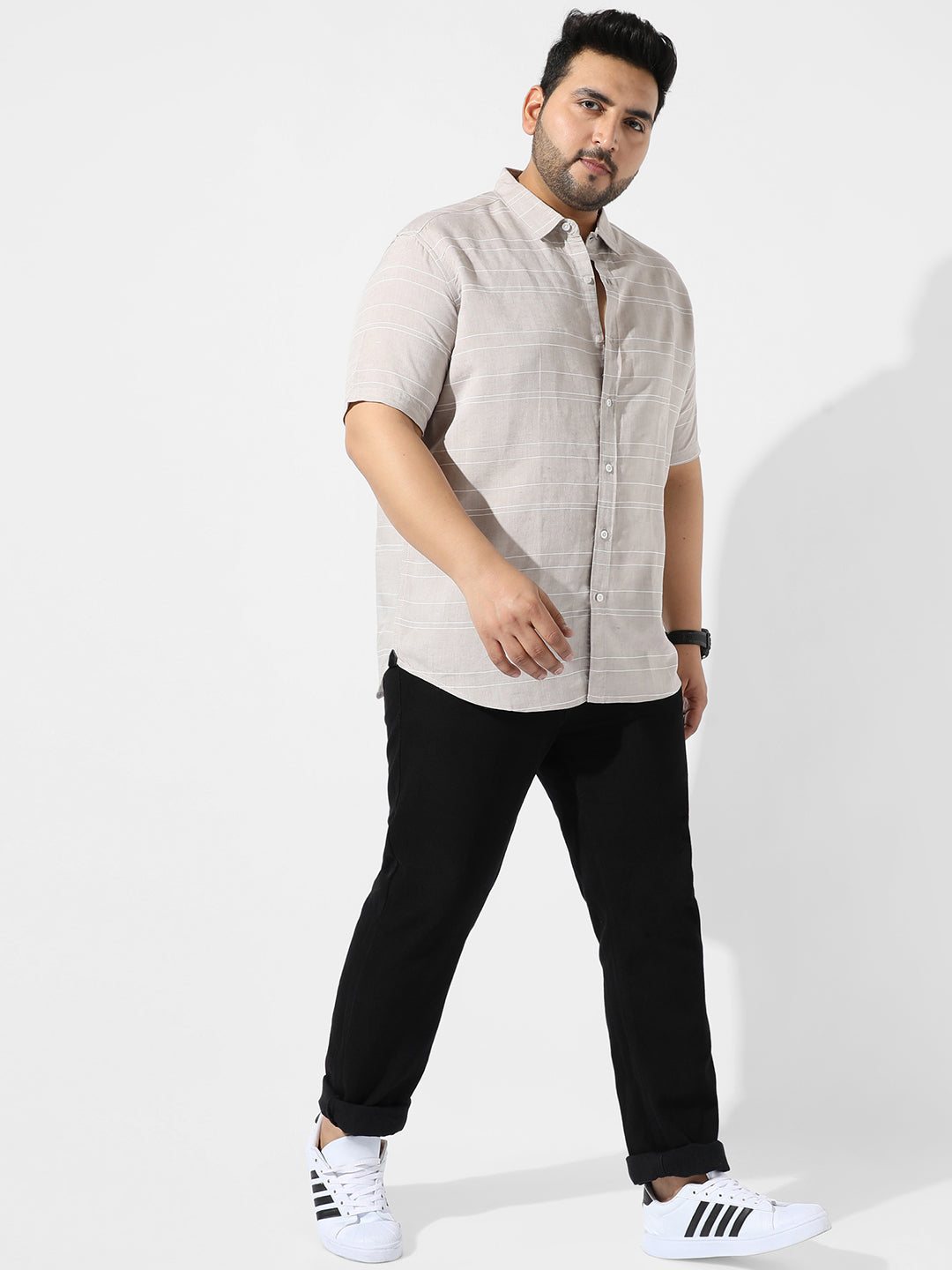 Light Grey Striped Casual Shirt