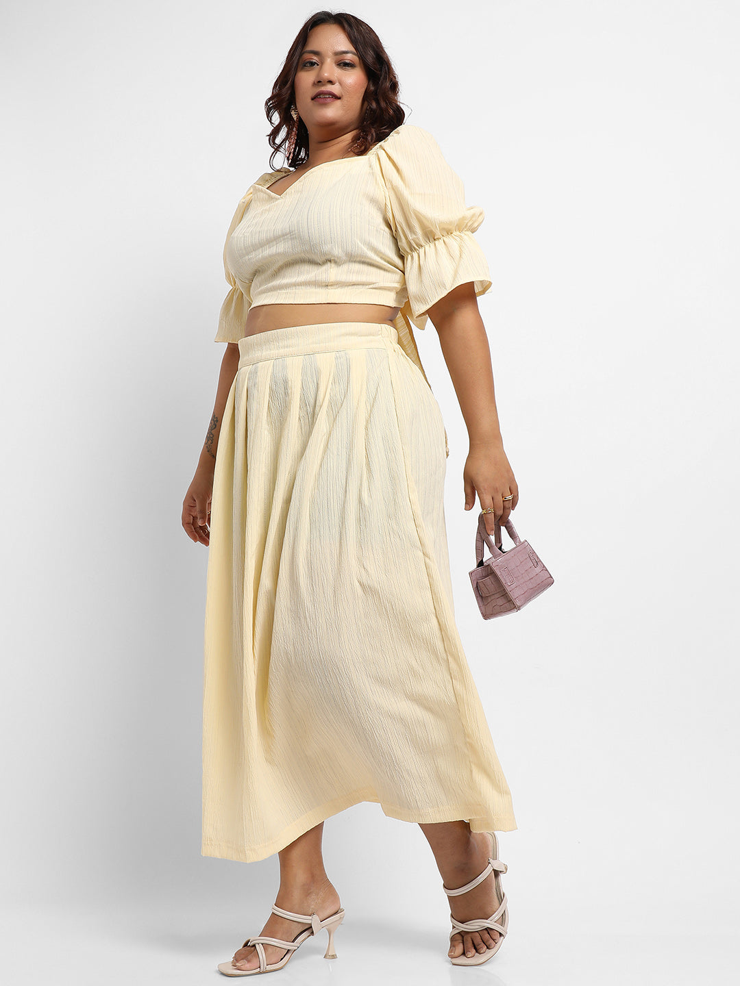 Light Yellow Cropped Co-Ord Set