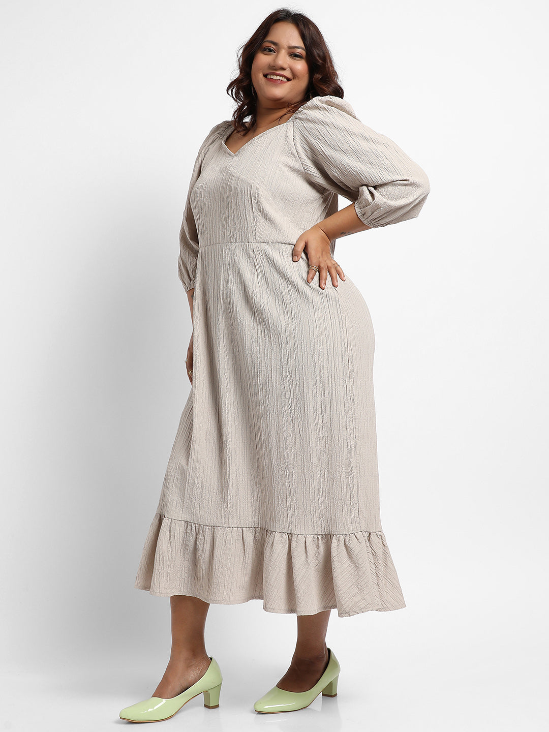 Greige Ruffle Hem Dress