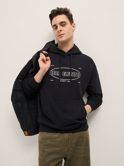 Black Graphic Print Relax Fit Hoodie