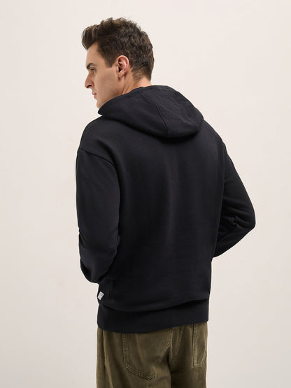 Black Graphic Print Relax Fit Hoodie