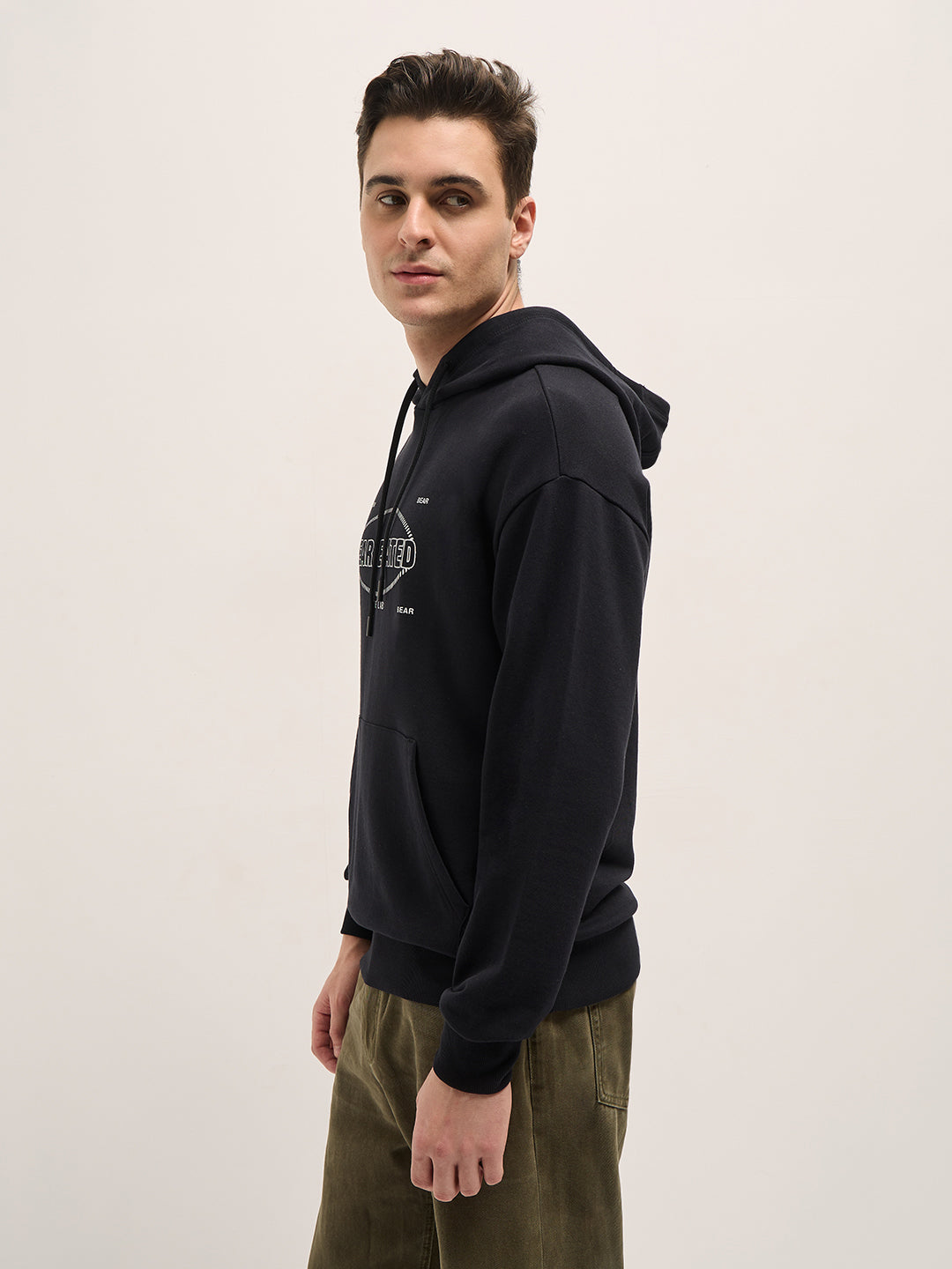 Black Graphic Print Relax Fit Hoodie