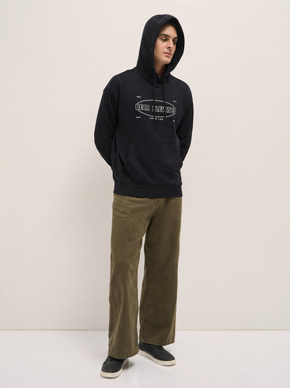 Black Graphic Print Relax Fit Hoodie