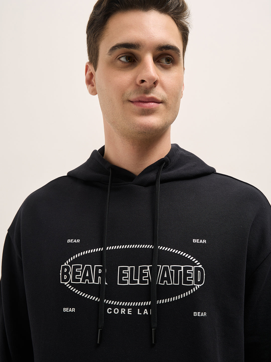 Black Graphic Print Relax Fit Hoodie