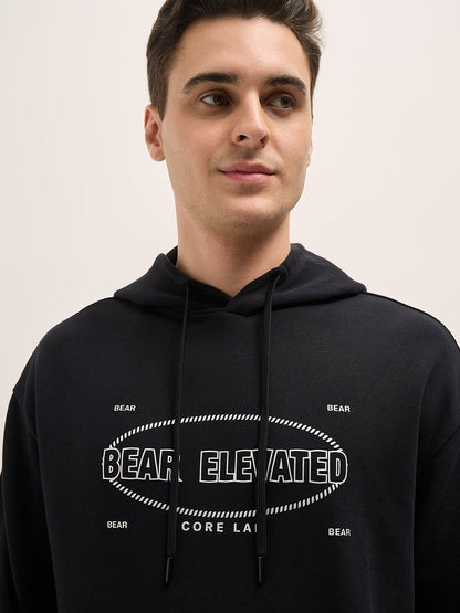 Black Graphic Print Relax Fit Hoodie