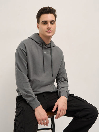 Grey Solid Relax Fit Hoodie