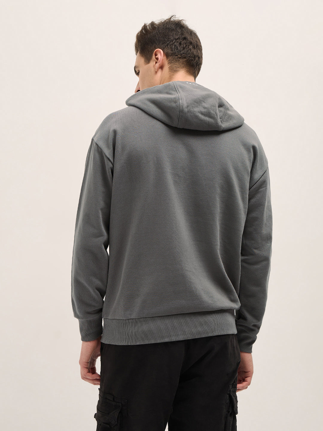 Grey Solid Relax Fit Hoodie