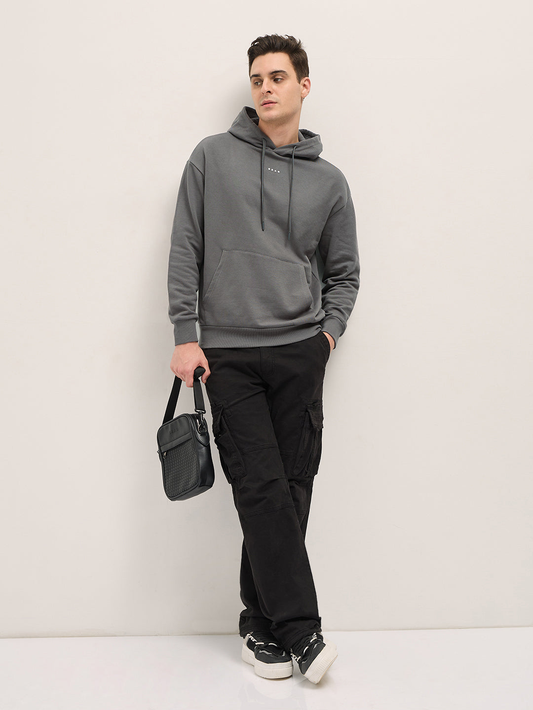 Grey Solid Relax Fit Hoodie