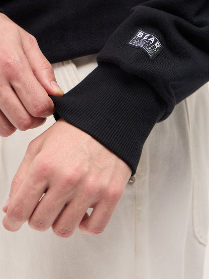 Black Chenille Patch Design Relax Fit Crew Neck Sweatshirt