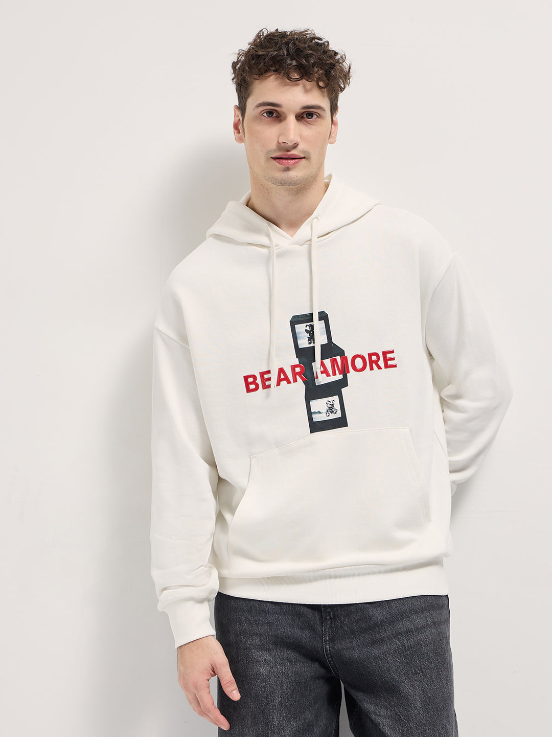 White graphic Printed Relax Fit Hoodie