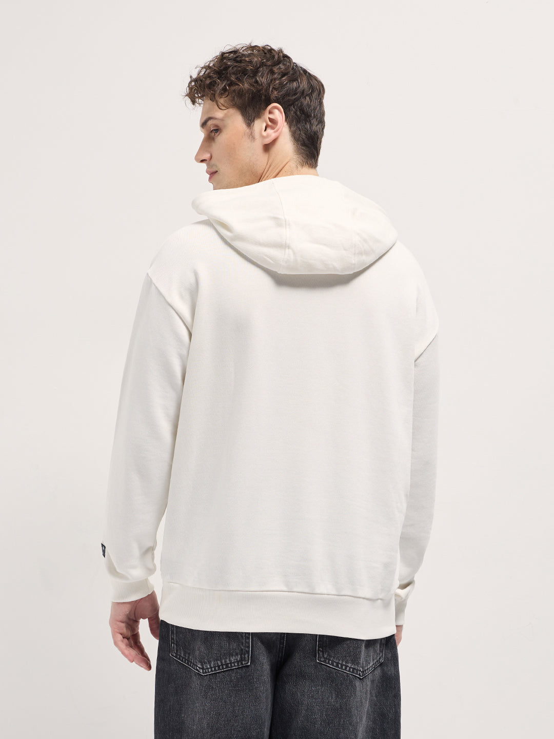 White graphic Printed Relax Fit Hoodie