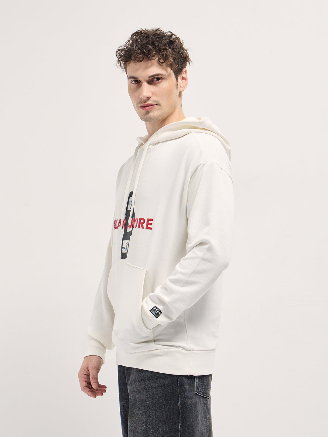 White graphic Printed Relax Fit Hoodie