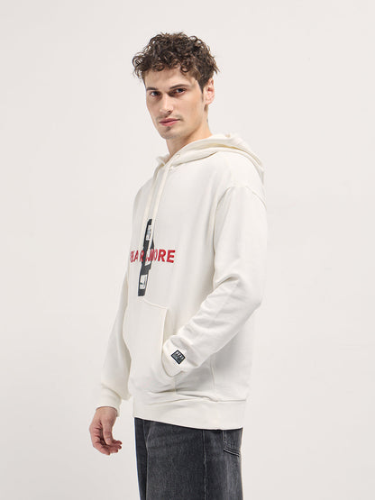 White graphic Printed Relax Fit Hoodie