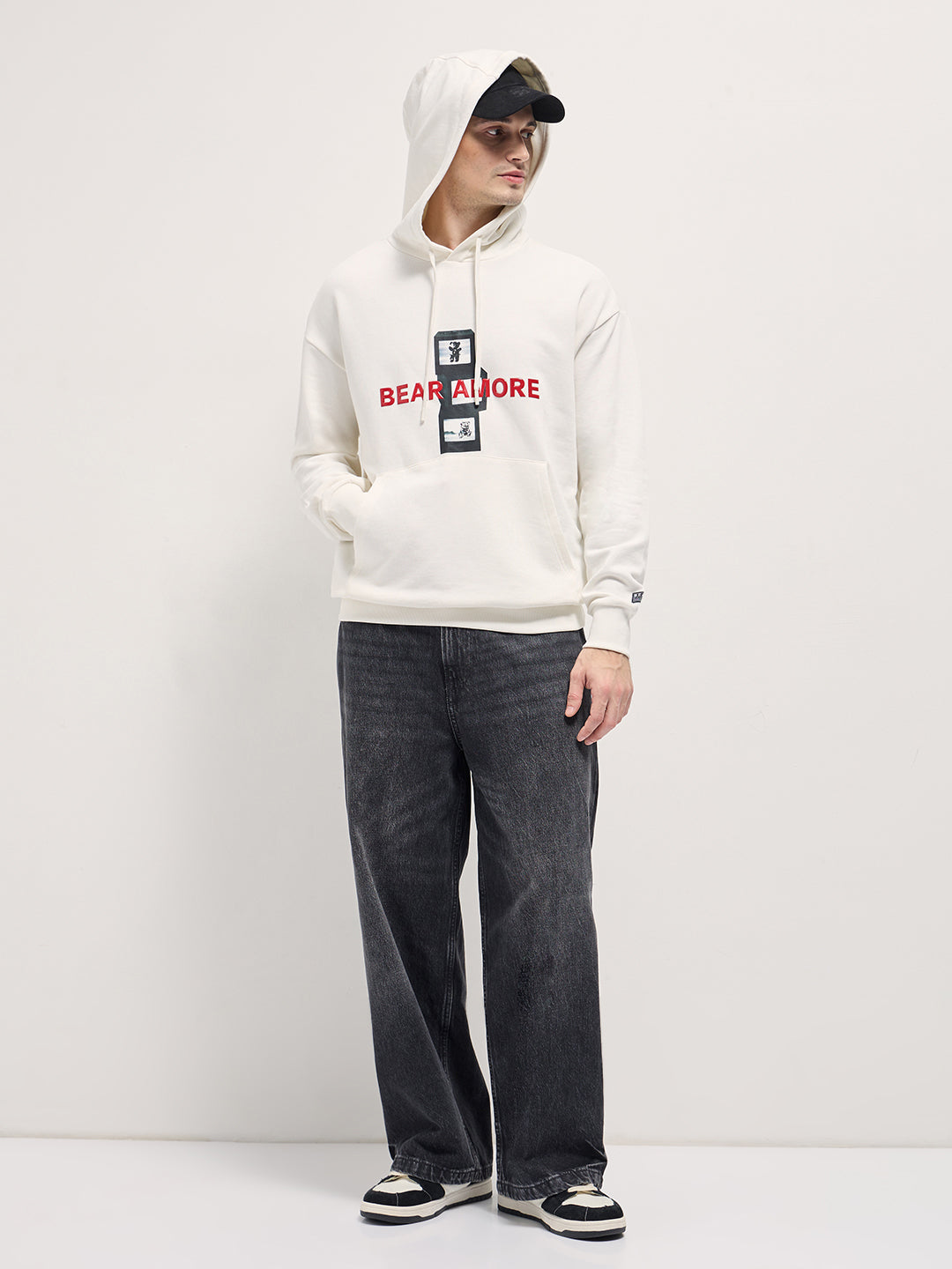 White graphic Printed Relax Fit Hoodie