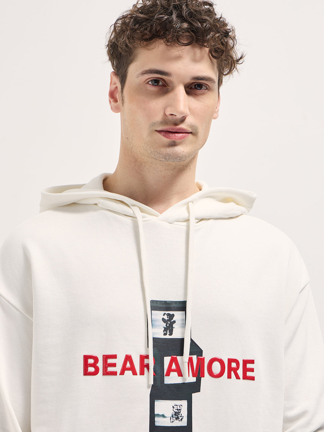 White graphic Printed Relax Fit Hoodie