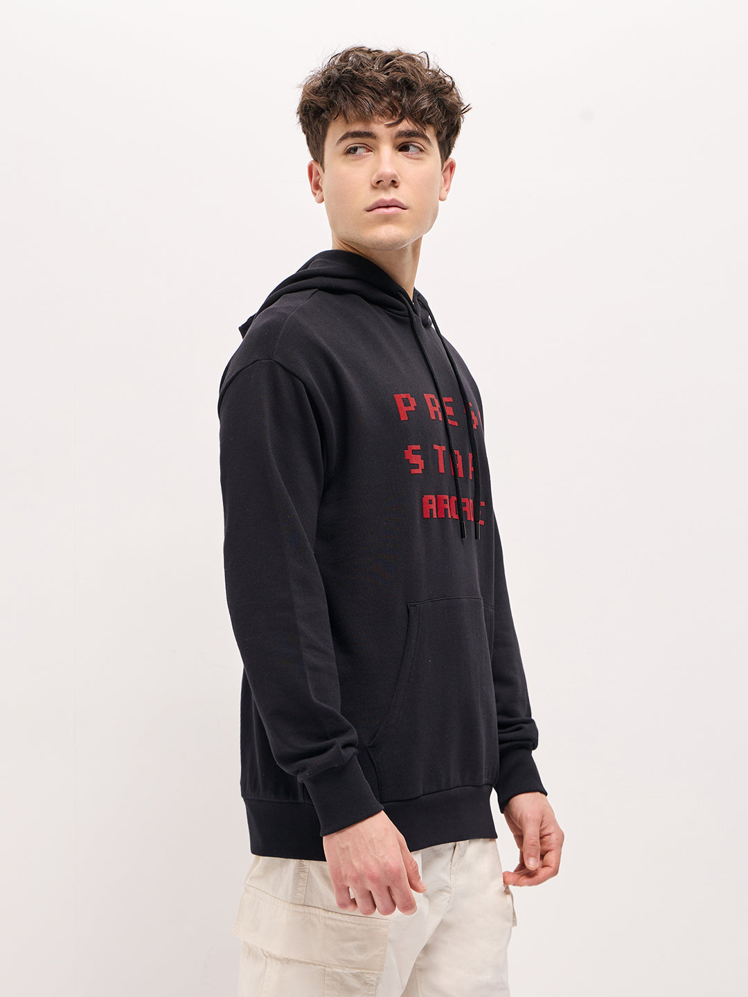 Black Pixelated Graphic Design Relax Fit Hoodie