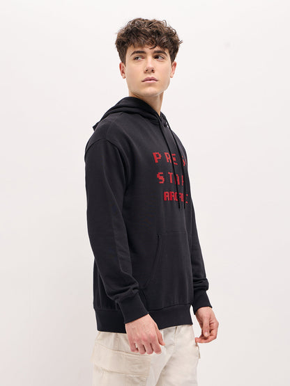 Black Pixelated Graphic Design Relax Fit Hoodie