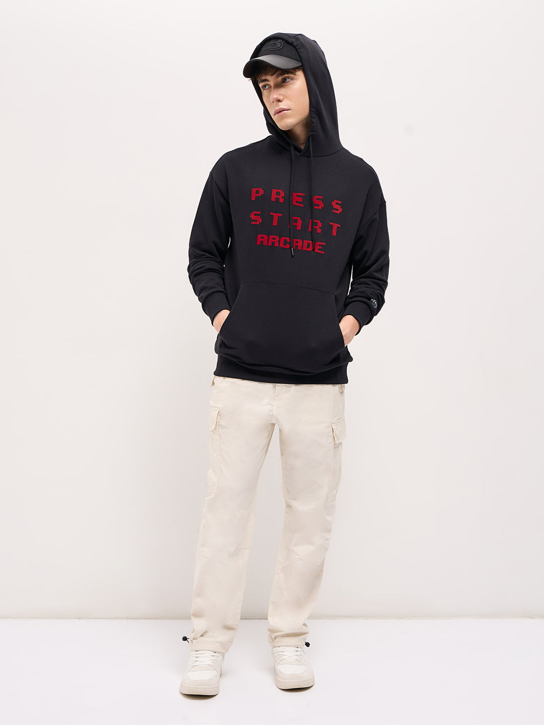 Black Pixelated Graphic Design Relax Fit Hoodie