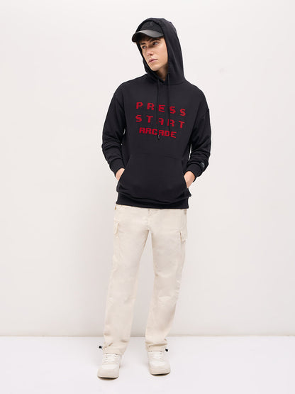 Black Pixelated Graphic Design Relax Fit Hoodie
