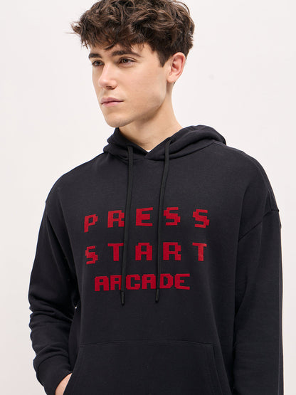 Black Pixelated Graphic Design Relax Fit Hoodie