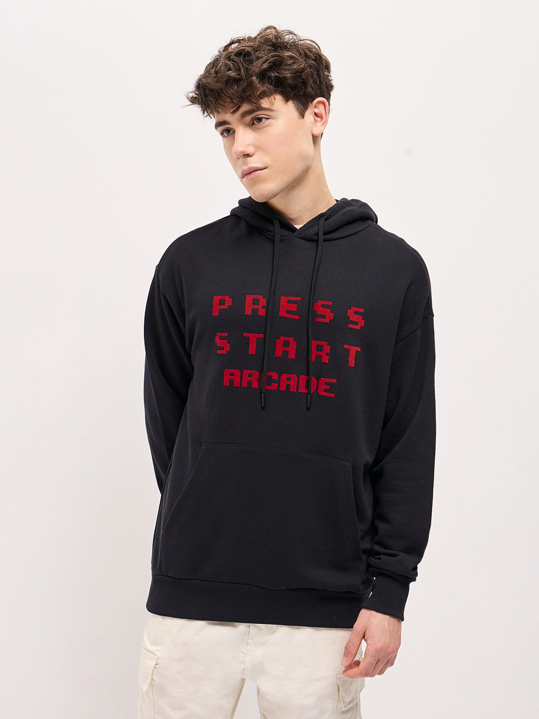 Black Pixelated Graphic Design Relax Fit Hoodie