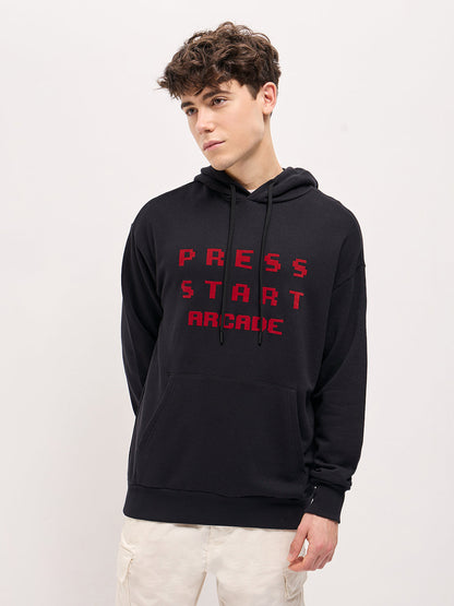 Black Pixelated Graphic Design Relax Fit Hoodie