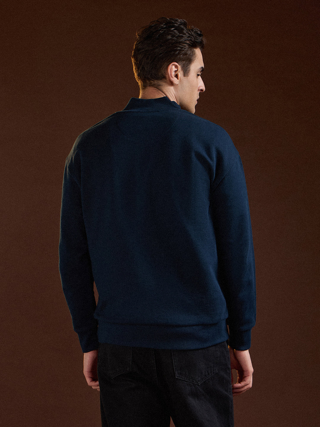 Blue Half-Zip Relax Fit Sweatshirt with Chenille Patch Design