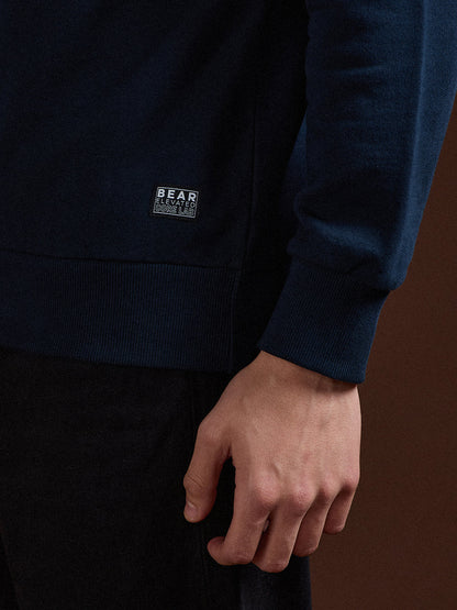 Blue Half-Zip Relax Fit Sweatshirt with Chenille Patch Design