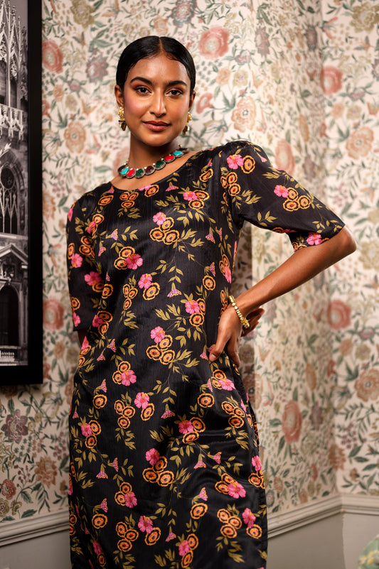 Sareen Floral Printed Black Kurta Set