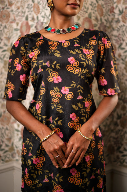 Sareen Floral Printed Black Kurta Set