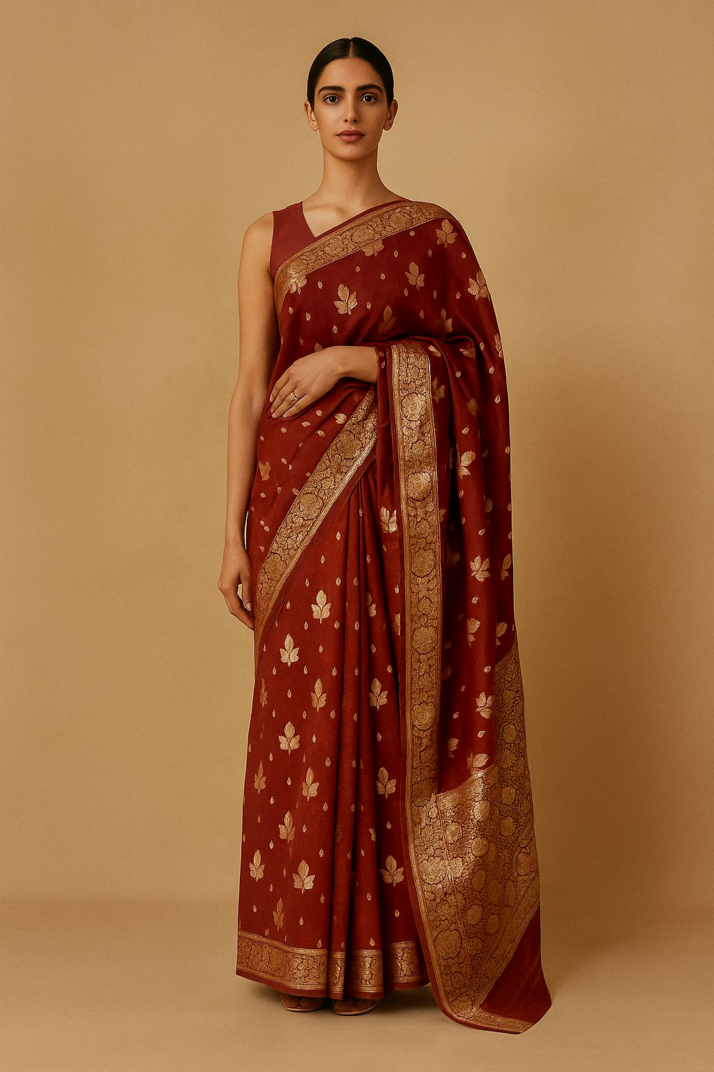 Nebula Red Zari Chanderi Saree