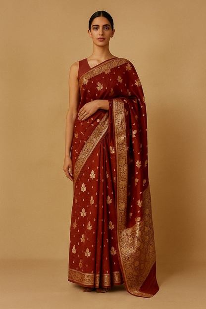 Nebula Red Zari Chanderi Saree