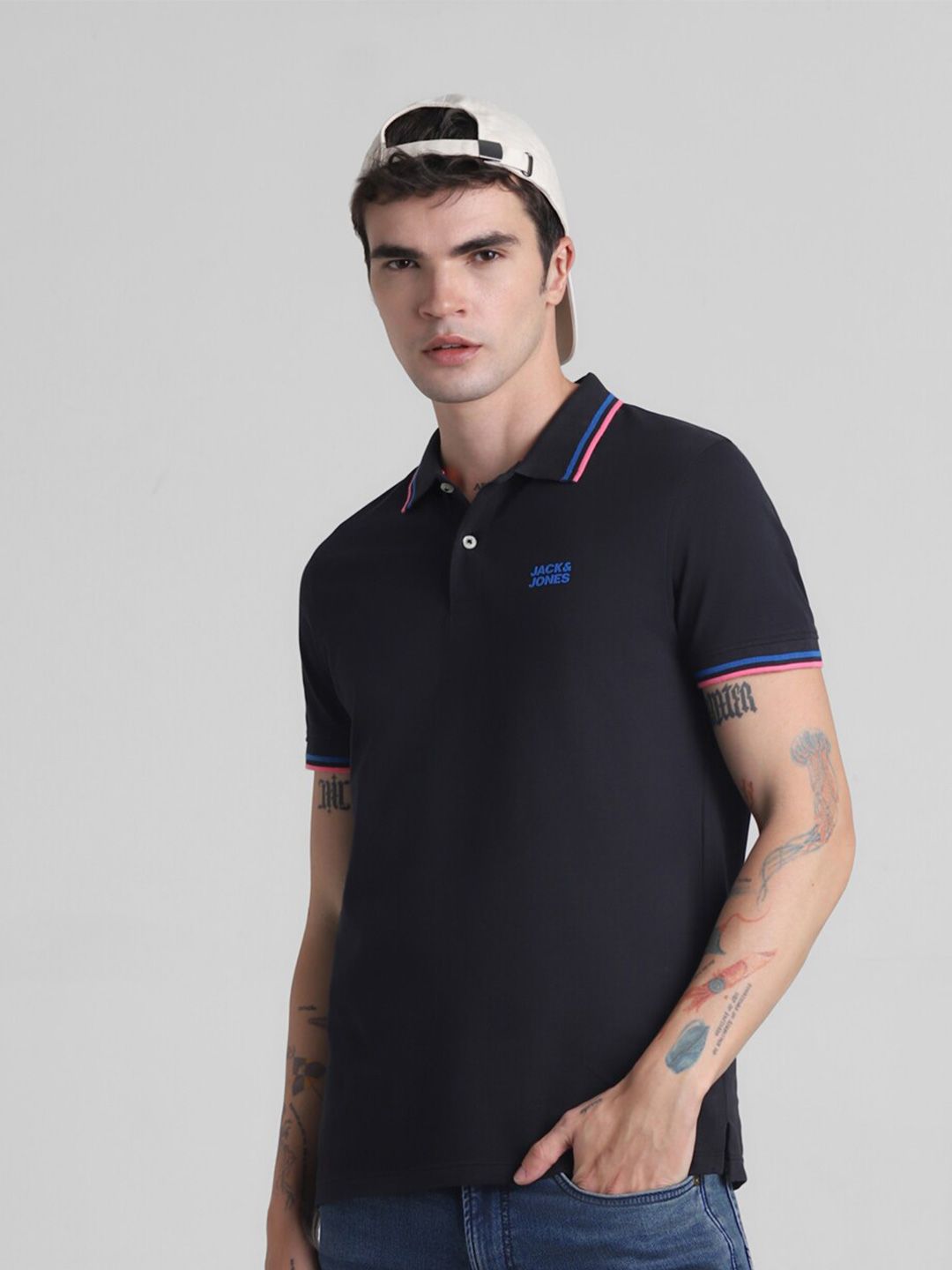 Polo Collar Short Sleeves Cotton Slim Fit T-shirt