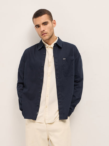 Navy Blue Solid Relax Fit Overshirt