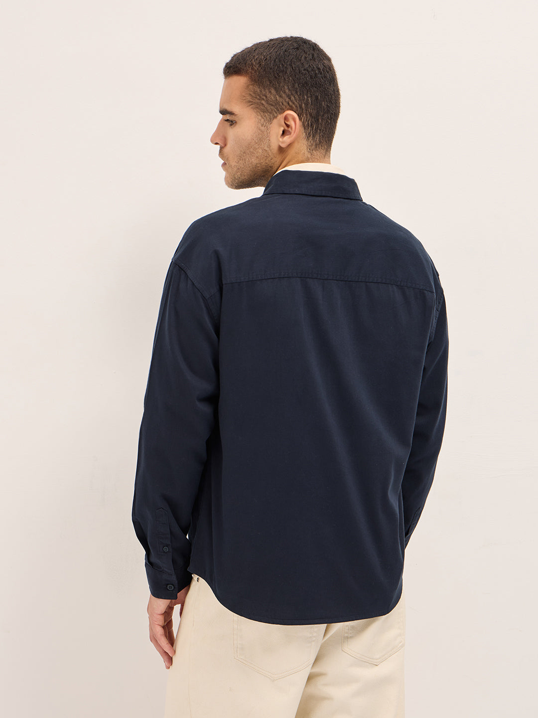 Navy Blue Solid Relax Fit Overshirt