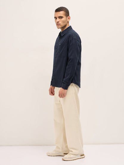 Navy Blue Solid Relax Fit Overshirt