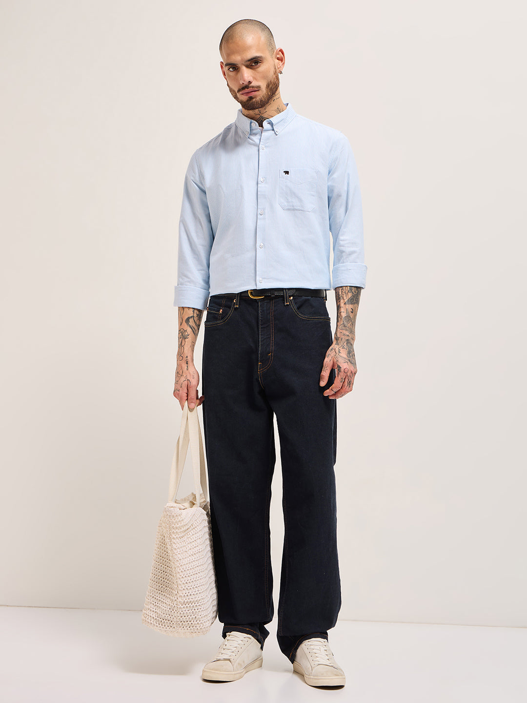 Blue Vertical Pin Stripes Slim Fit Casual Shirt