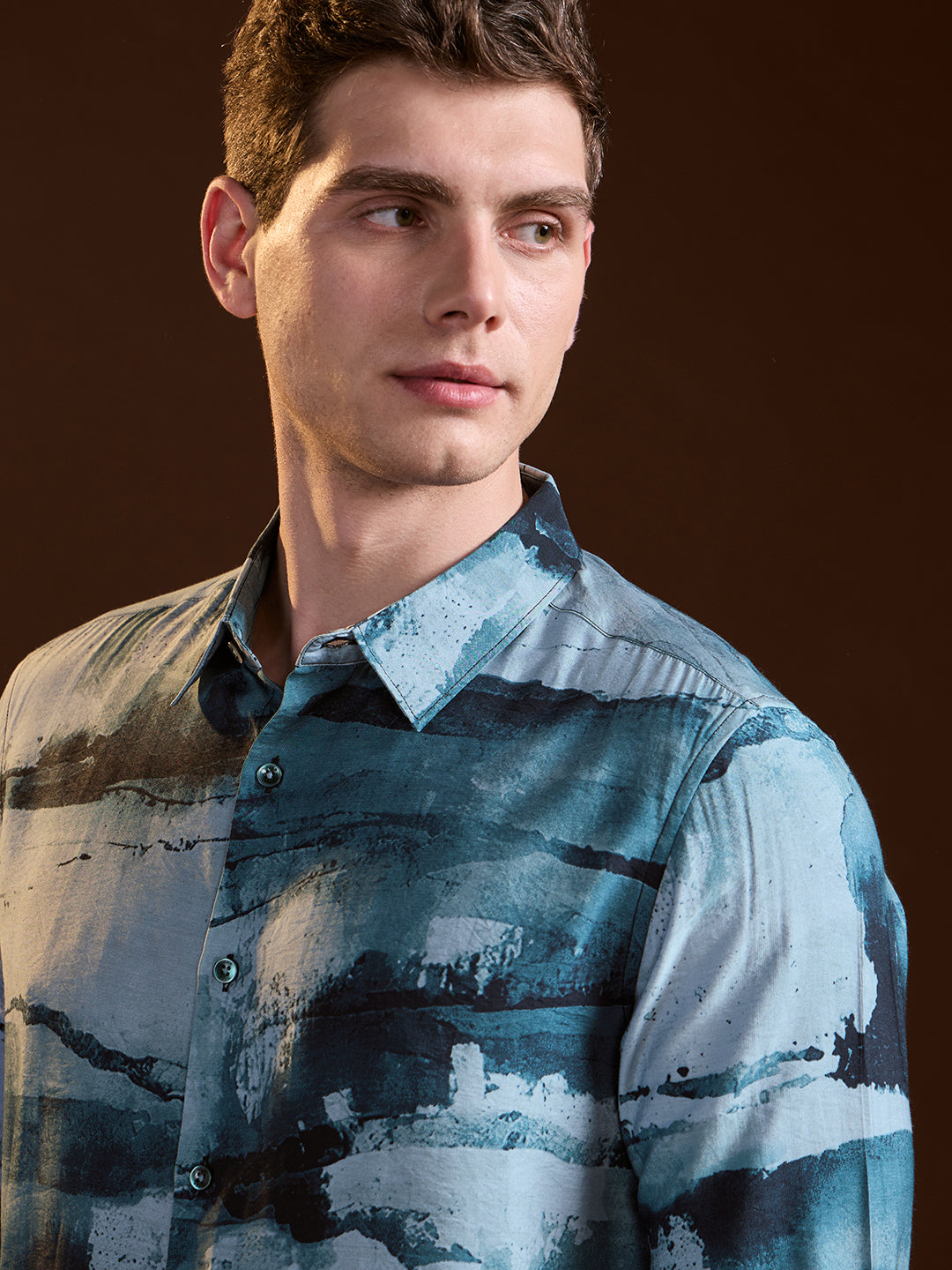 Blue Abstract Digital Print Slim Fit Casual Shirt