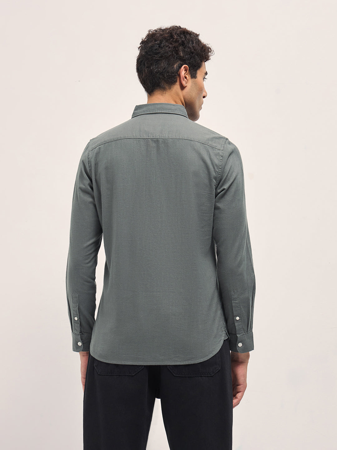 Grey Solid Slim Fit Cotton Casual Shirt