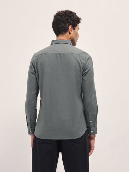 Grey Solid Slim Fit Cotton Casual Shirt