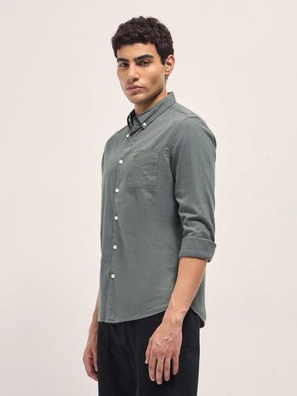 Grey Solid Slim Fit Cotton Casual Shirt