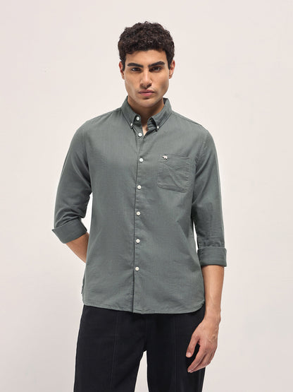 Grey Solid Slim Fit Cotton Casual Shirt