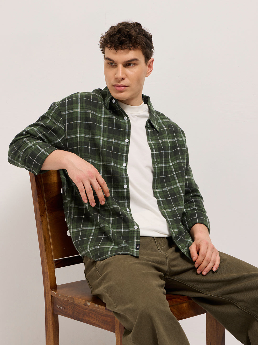 Olive Tartan Checked Relax Fit Overshirt