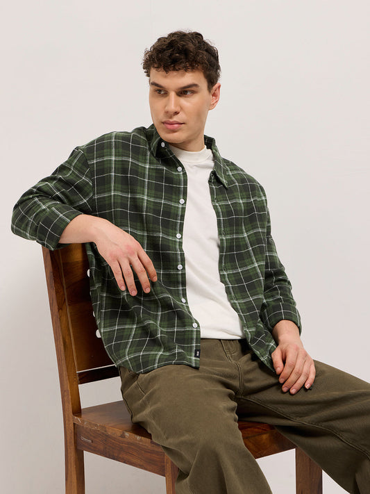 Olive Tartan Checked Relax Fit Overshirt