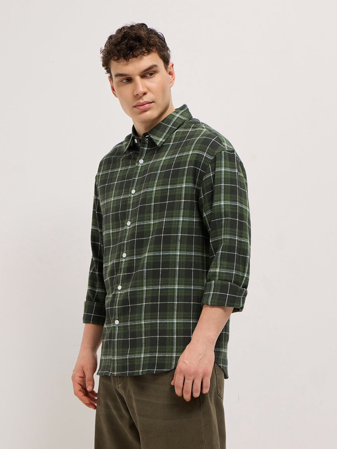 Olive Tartan Checked Relax Fit Overshirt