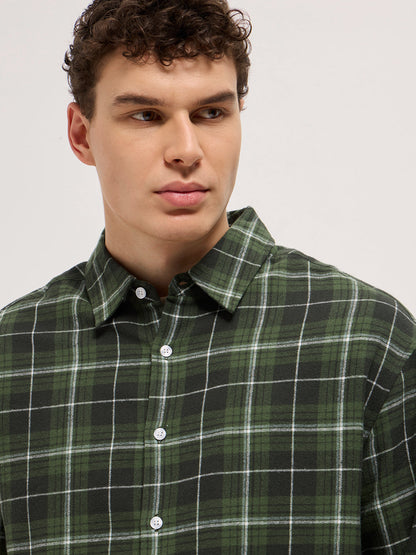 Olive Tartan Checked Relax Fit Overshirt