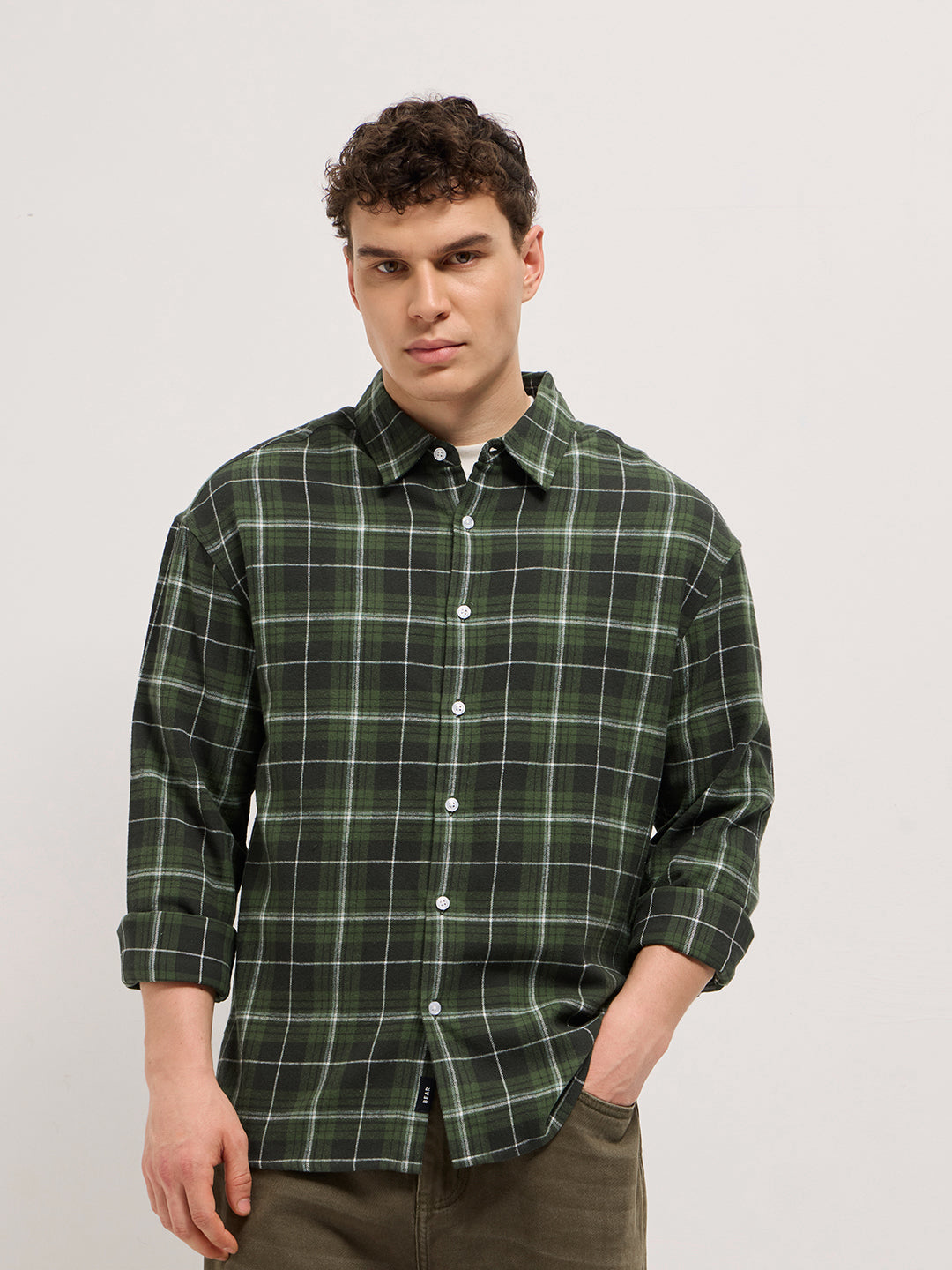 Olive Tartan Checked Relax Fit Overshirt
