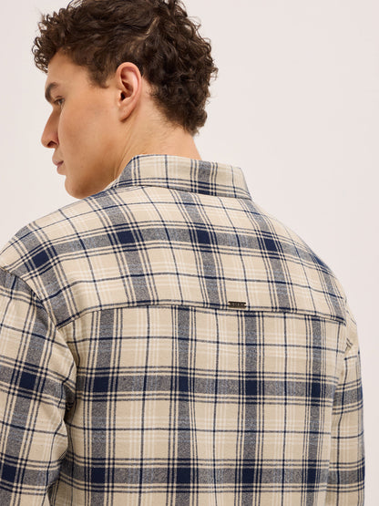 Beige with Blue Tartan Check Relaxed Fit Shacket