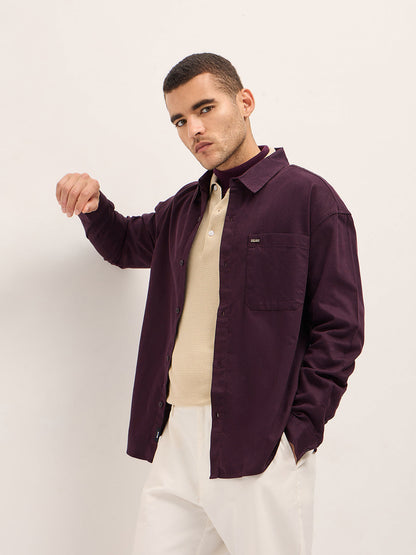 Maroon Solid Relax Fit Overshirt